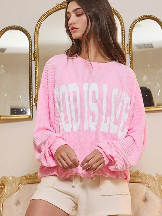 Pink 'god Is Love' Print Oversized Graphic Top