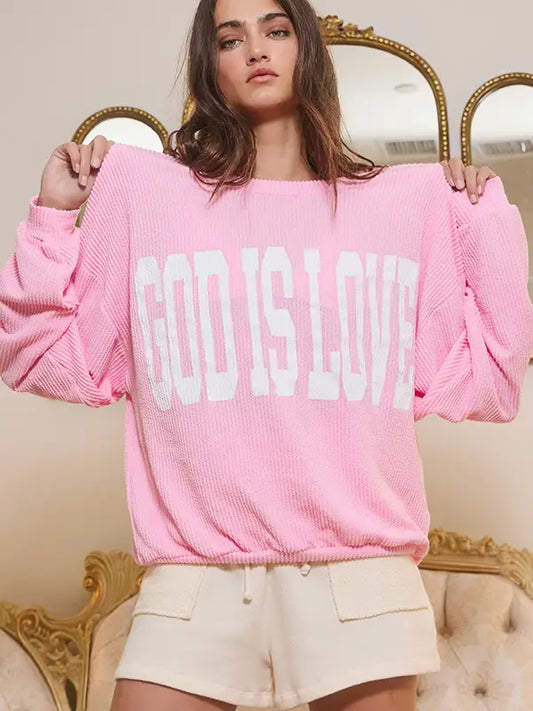 Pink 'god Is Love' Print Oversized Graphic Top