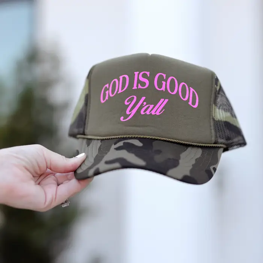 God Is Good Y'all - Trucker Hat (Camo)